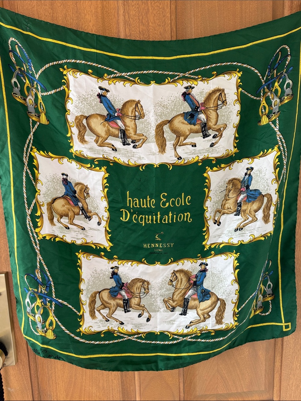 Couture square Green Equestrian Print 100% Silk Scarf - 90’s Ralph Lauren vibes
